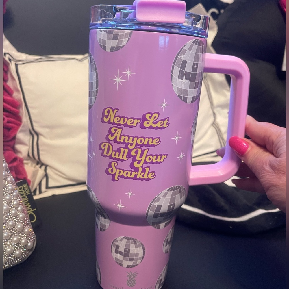 New 40oz Simply Southern Purple Glitter Tumbler with Handle & matching straw